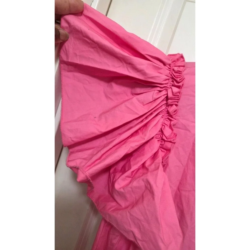 Chepé Pink Fary Festival Beachy Italy Ruffled Tiered Short Sleeve Cotton Dress